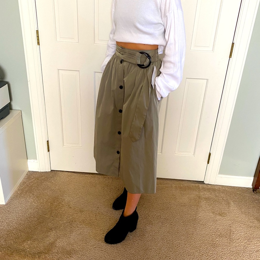 Zara Gray Belted Midi Skirt